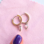 Aretes Argolla Corazones y Cristales Rosas