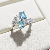 Anillo Ajustable Cristales Azules Y Blancos Facetados