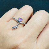 Anillo Corazón Rosa con Oso Colgante